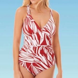 NWT DREAMSUIT by Miracle Brands One Piece Swimsuit Red / White Soze 10